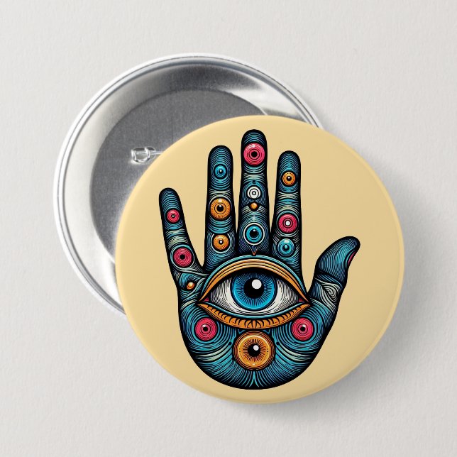 Hamsa Hand with and eye art illustration Button (Front & Back)