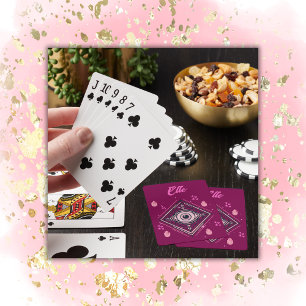Hamsa Hand with Evil Eye and Hearts Pink on wine Poker Cards