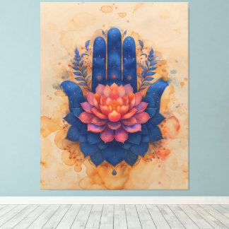 Hamsa Hand with Lotus Flower Canvas Print