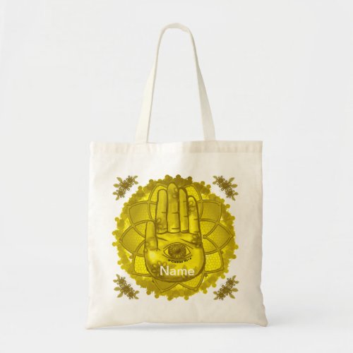 Hamsa Hand Yellow Lotus  tote bag