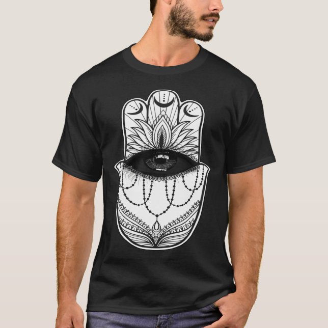 Hamsa Hand Yogi Hand Hams Amulet Good Luck Charm B T-Shirt (Front)