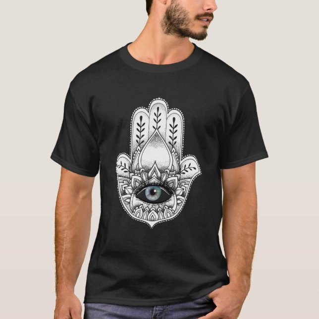 Hamsa Hand Yogi Hand Hams Amulet Good Luck Charm O T-Shirt (Front)