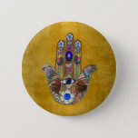 Hamsa Hearts Flowers Opal Art On Gold Button at Zazzle