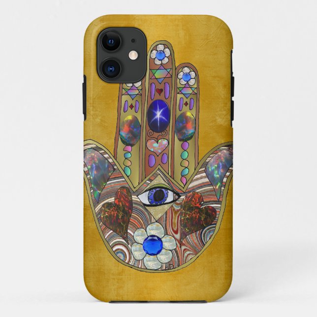Hamsa Hearts Flowers Opal Art on Gold Case-Mate iPhone Case (Back)