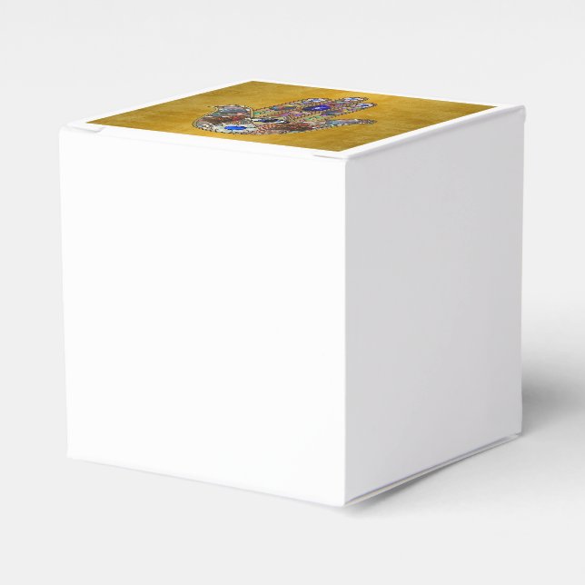 Hamsa Hearts Flowers Opal Art on Gold Favor Boxes (Front Side)