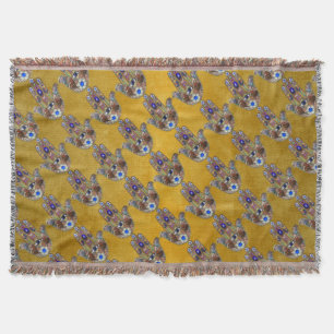 Hamsa Hearts Flowers Opal Art on Gold Throw Blanket