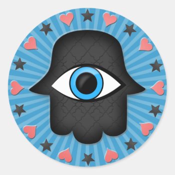 Hamsa Khamsa Eye In Hand Of The Goddess Classic Round Sticker by sumwoman at Zazzle