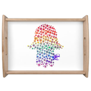 Hamsa of Jewish Stars Art Challah Board Serving Tray