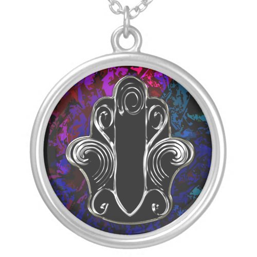 Hamsa on Vivid Purple and Blue Silver Plated Necklace