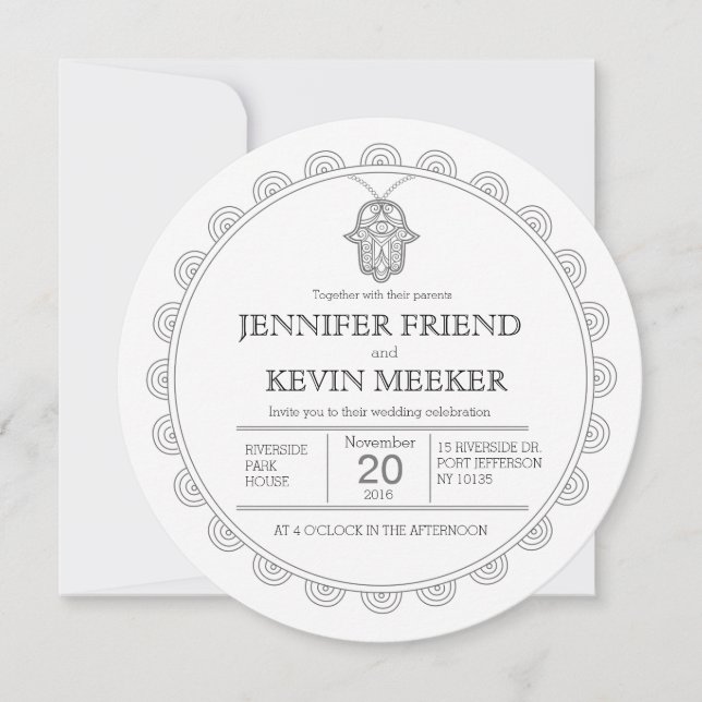 Hamsa round wedding invitation (Front)