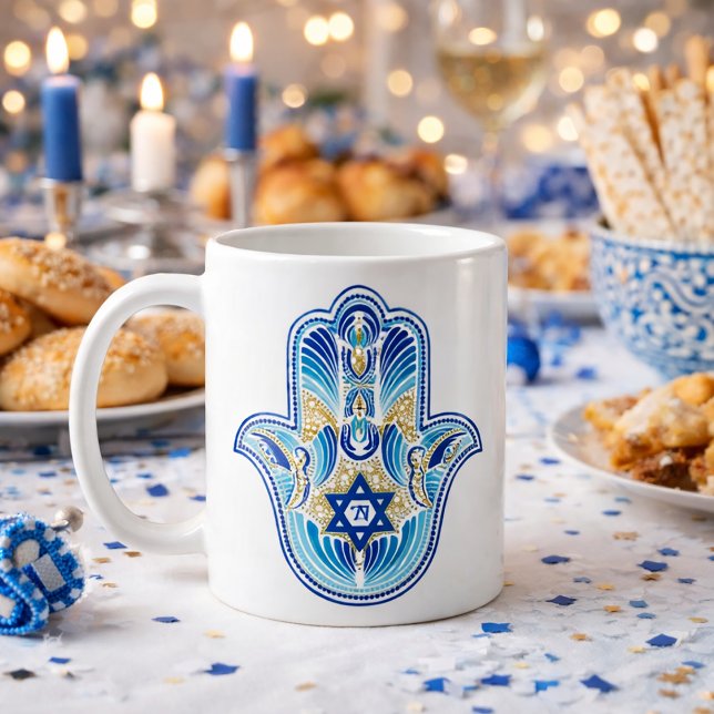 Hamsa Star of David Blue Boho Coffee Mug (Creator Uploaded)