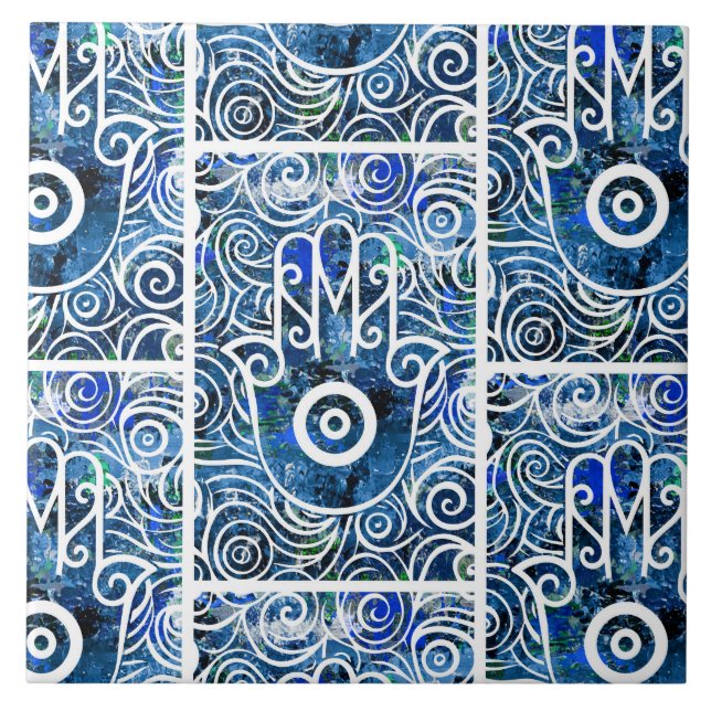 Hamsa Swirls Ceramic Tile (Front)