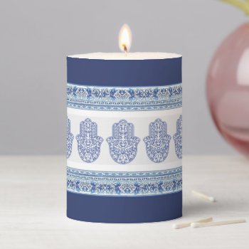Hamsa*tunis*morocco*henna*blue Pillar Candle by hennabyjessica at Zazzle