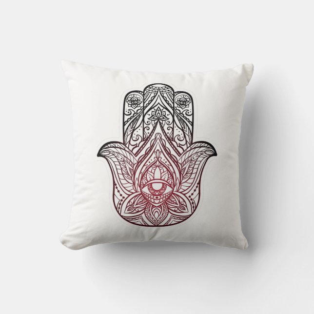 Hamsa with boho pattern   throw pillow (Front)