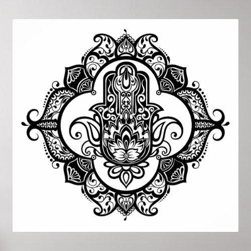 Hamsa With Ethnic Ornaments Doodle 2 Poster