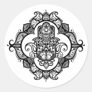 Hamsa With Ethnic Ornaments Doodle Classic Round Sticker