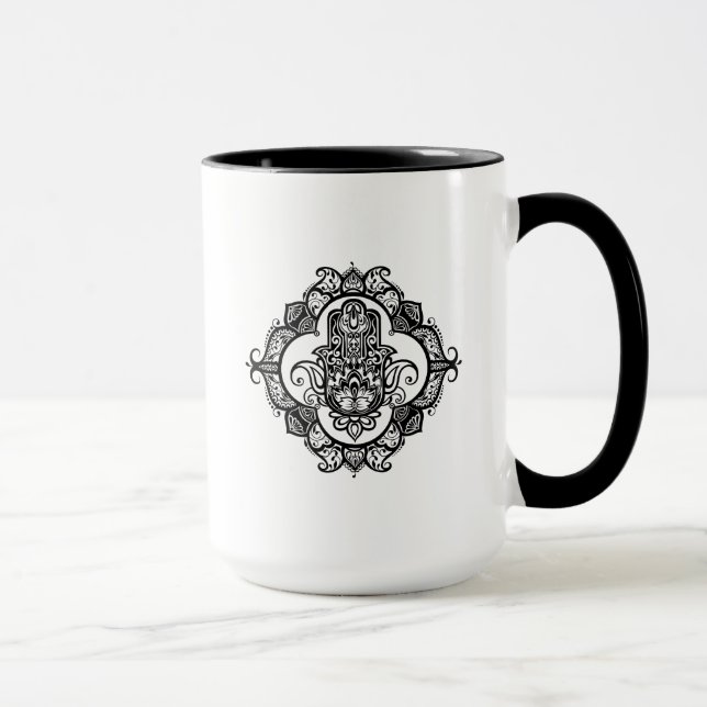 Hamsa With Ethnic Ornaments Doodle Mug (Right)