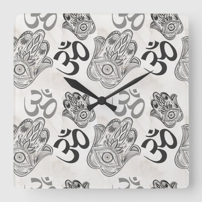 Hamsa Yoga Pattern Square Wall Clock (Front)