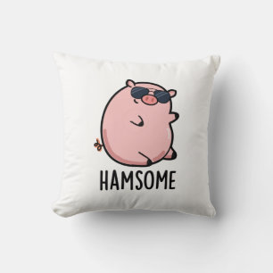 Hamsome Funny Pig Pun Throw Pillow