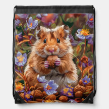 Hamster Among Blue Flowers
