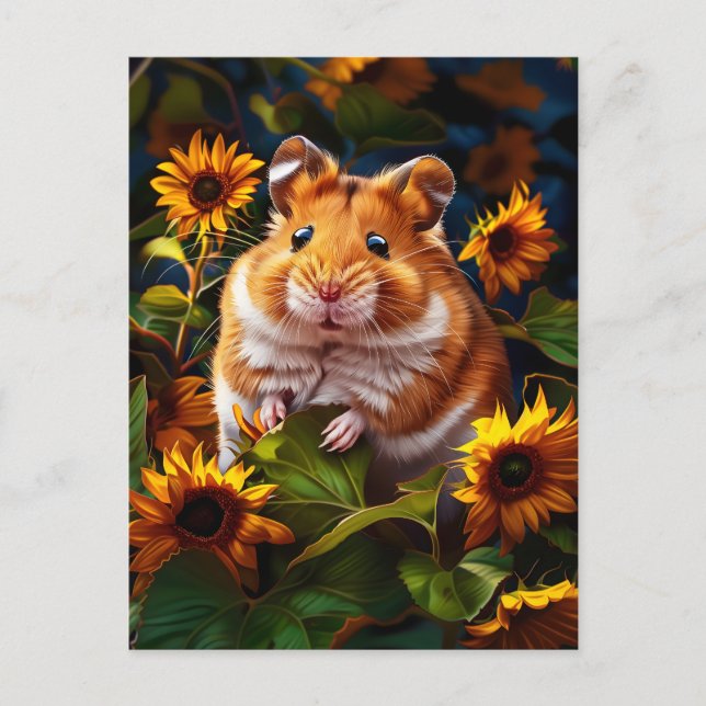 Hamster among Sunflowers Postcard (Front)