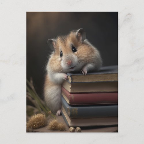 Hamster and books postcard