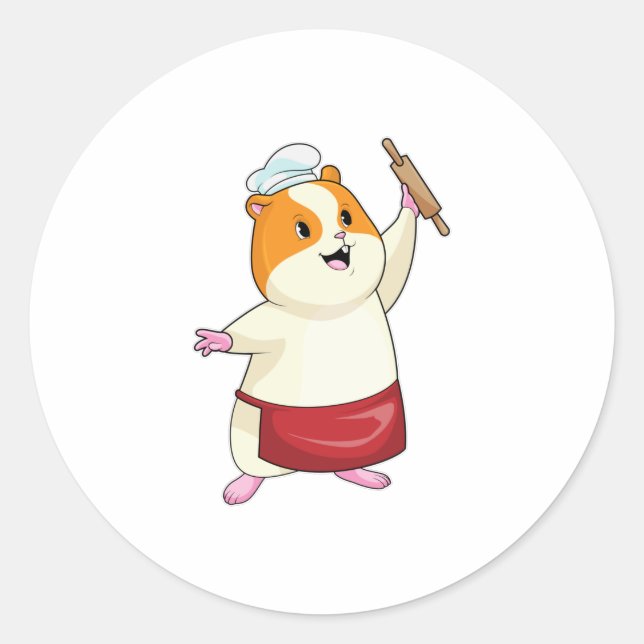 Hamster as Baker with Rolling pin Classic Round Sticker (Front)