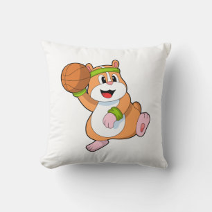 Hamster as Basketball player with Basketball Throw Pillow