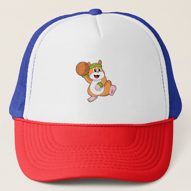 Hamster as Basketball player with Basketball Trucker Hat (Front)