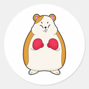 Hamster as Boxer with Boxing gloves Classic Round Sticker