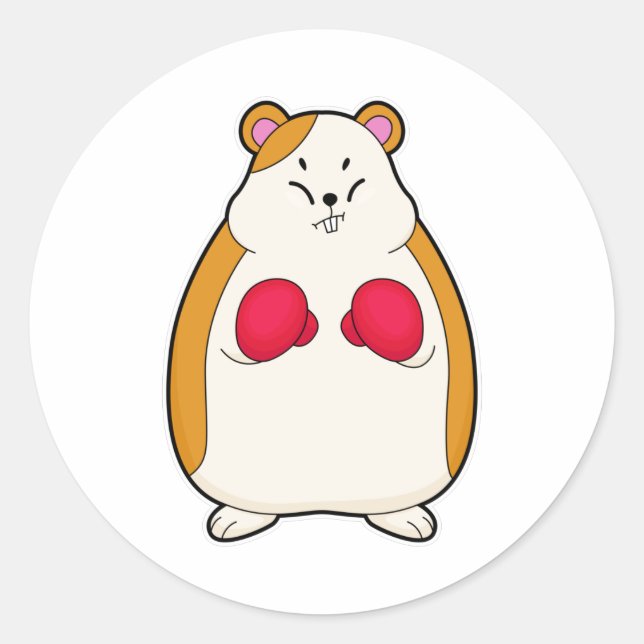 Hamster as Boxer with Boxing gloves Classic Round Sticker (Front)