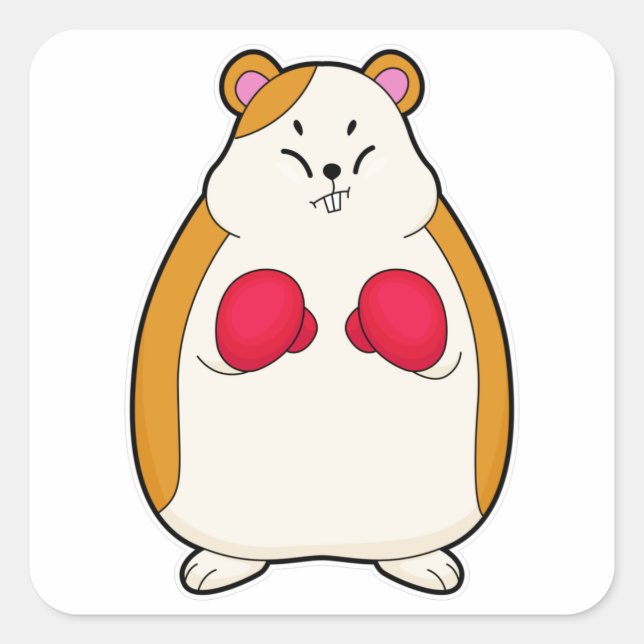 Hamster as Boxer with Boxing gloves Square Sticker (Front)