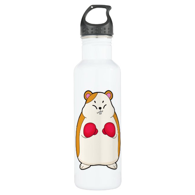 Hamster as Boxer with Boxing gloves Stainless Steel Water Bottle (Front)