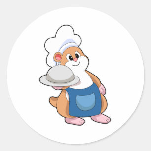 Hamster as Cook with Platter Classic Round Sticker