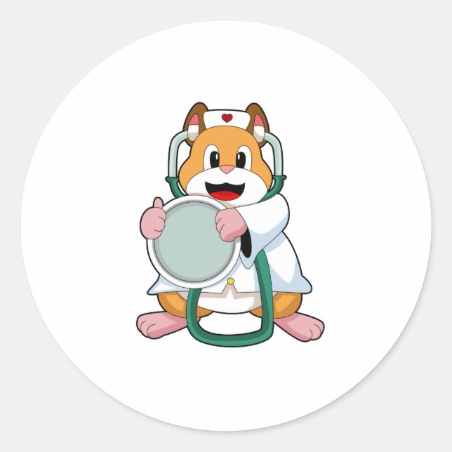Hamster as Doctor with Stethoscope.PNG Classic Round Sticker (Front)