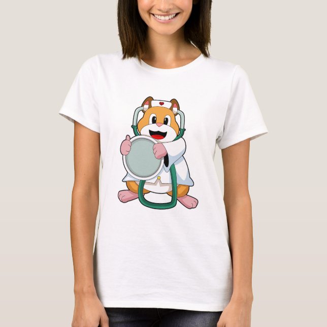Hamster as Doctor with Stethoscope.PNG T-Shirt (Front)