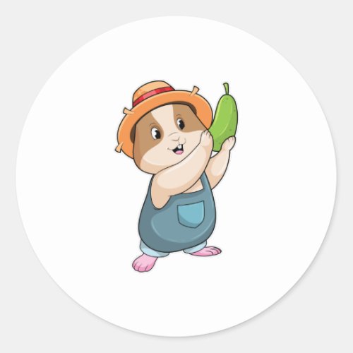 Hamster as Farmer with Zucchini Classic Round Sticker