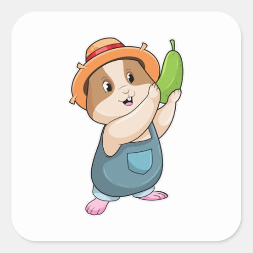 Hamster as Farmer with Zucchini Square Sticker