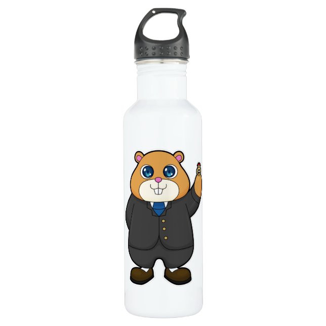 Hamster as Groom with Wedding ring Stainless Steel Water Bottle (Front)