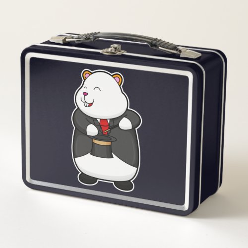 Hamster as Magician with Magic wand Hat Metal Lunch Box