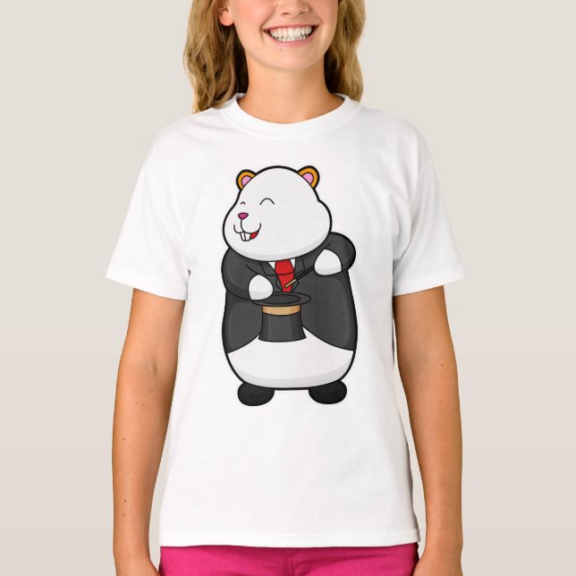Hamster as Magician with Magic wand & Hat T-Shirt (Front)