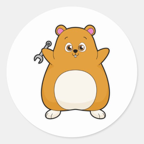 Hamster as Mechanic with Wrench Classic Round Sticker