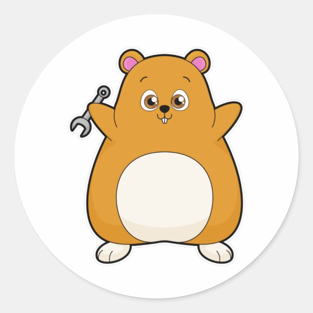 Hamster as Mechanic with Wrench Classic Round Sticker (Front)