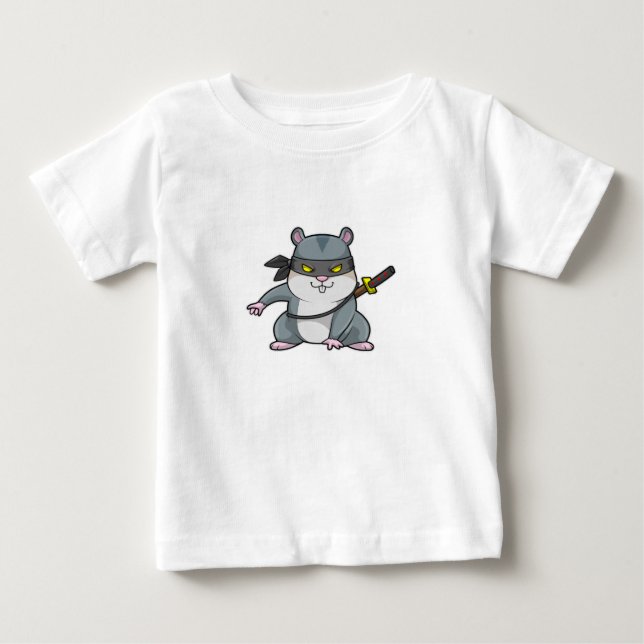 Hamster as Ninja at Martial arts with Sword Baby T-Shirt (Front)