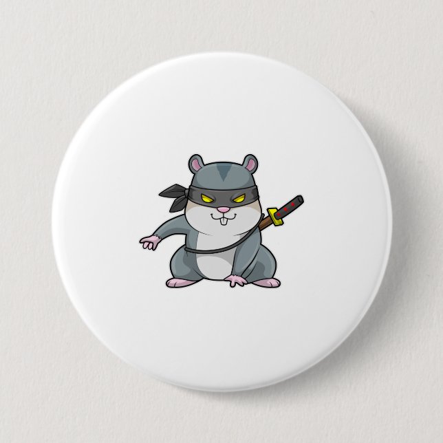 Hamster as Ninja at Martial arts with Sword Button (Front)
