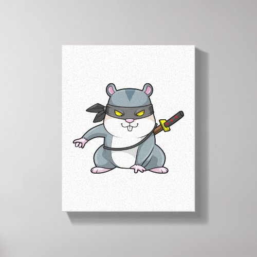 Hamster as Ninja at Martial arts with Sword Canvas Print