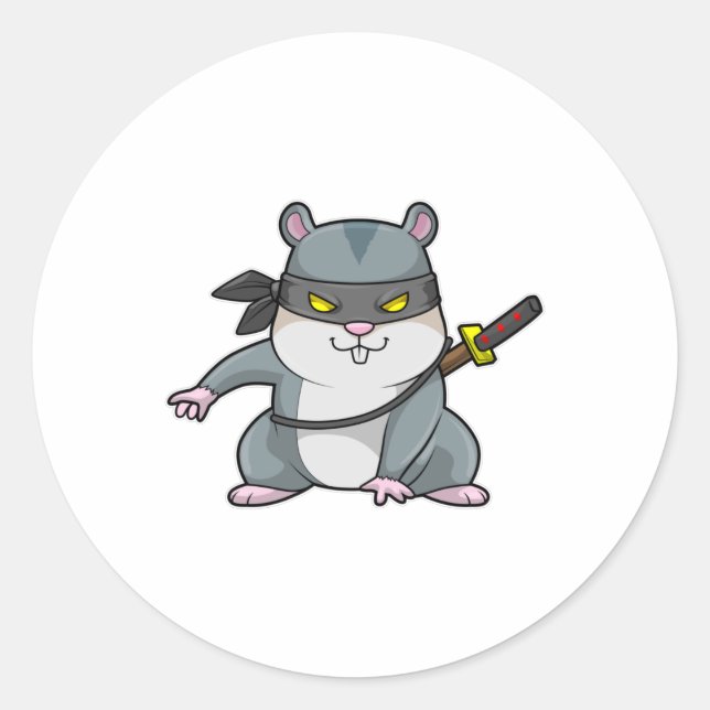 Hamster as Ninja at Martial arts with Sword Classic Round Sticker (Front)