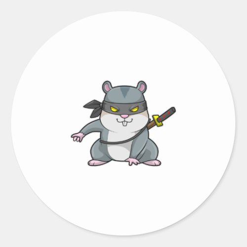 Hamster as Ninja at Martial arts with Sword Classic Round Sticker