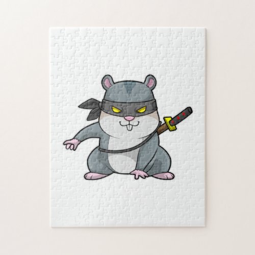 Hamster as Ninja at Martial arts with Sword Jigsaw Puzzle