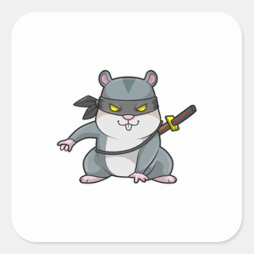 Hamster as Ninja at Martial arts with Sword Square Sticker